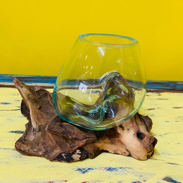 Bicchiere etnico vetro fuso su radice vaso orchidea - ETNICBAY