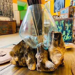 Vaso in vetro fuso su radice ampolla acquario - ETNICBAY
