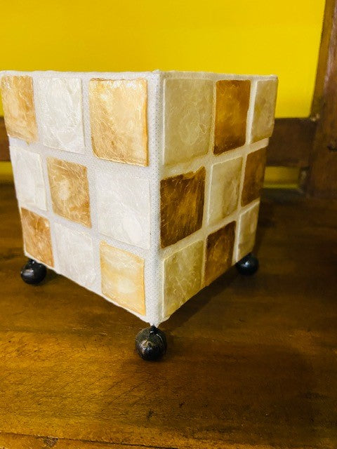 Porta candela cubo madre perla bianca oro stile minimal - ETNICBAY