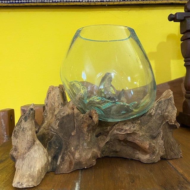 Vaso orchidea in vetro su legno soprammobile etnico - ETNICBAY