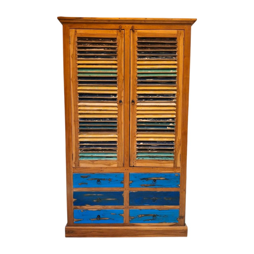 Armadio etnico legno teak guardaroba mobile artigianale - ETNICBAY