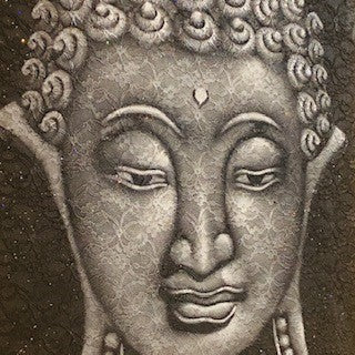 Quadro Buddha dipinto su tela nero grigio argento - ETNICBAY