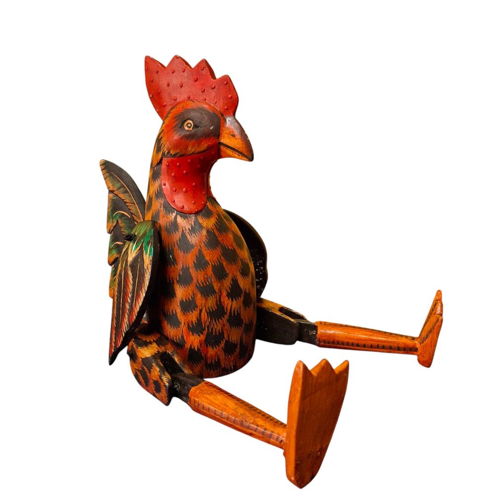 Burattino statuetta gallo in legno soprammobile