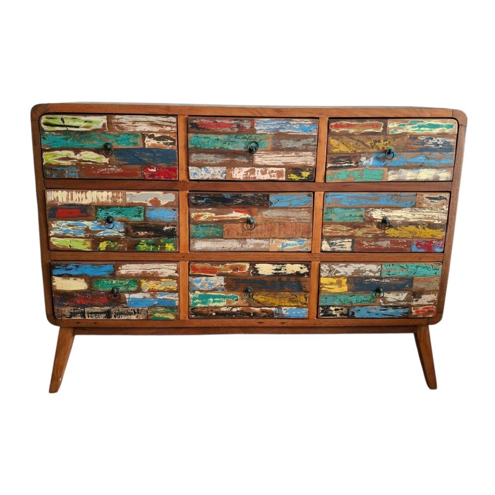 Cassettiera etnica modello scatolato in legno teak - ETNICBAY