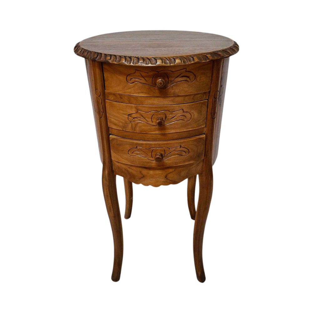 Comodino stile liberty intagliato in legno teak