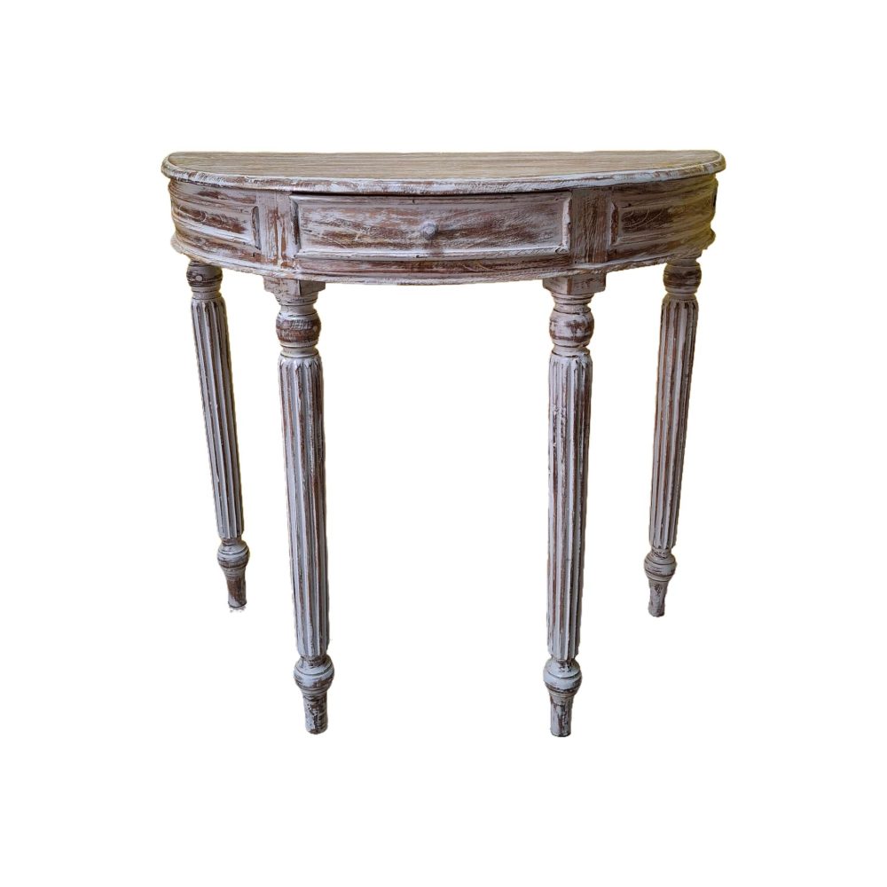 Consolle Legno Teak Mezzotondo Ingresso Shabby - ETNICBAY