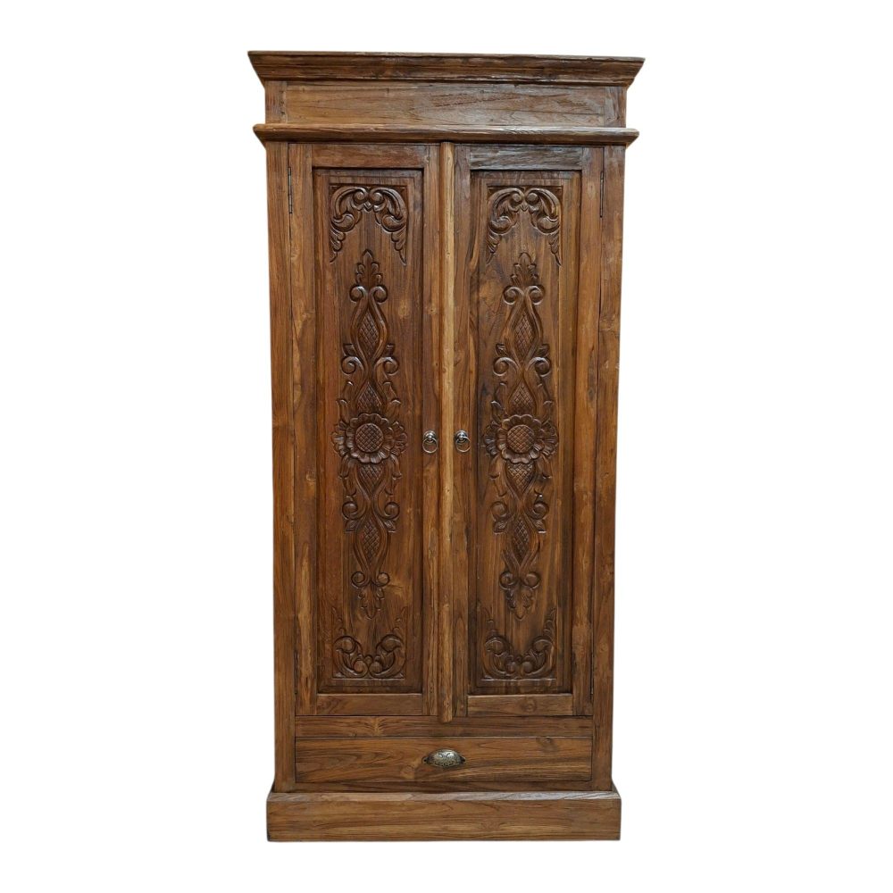 Credenza alta etnica intagliata legno teak mobile contenitore - ETNICBAY