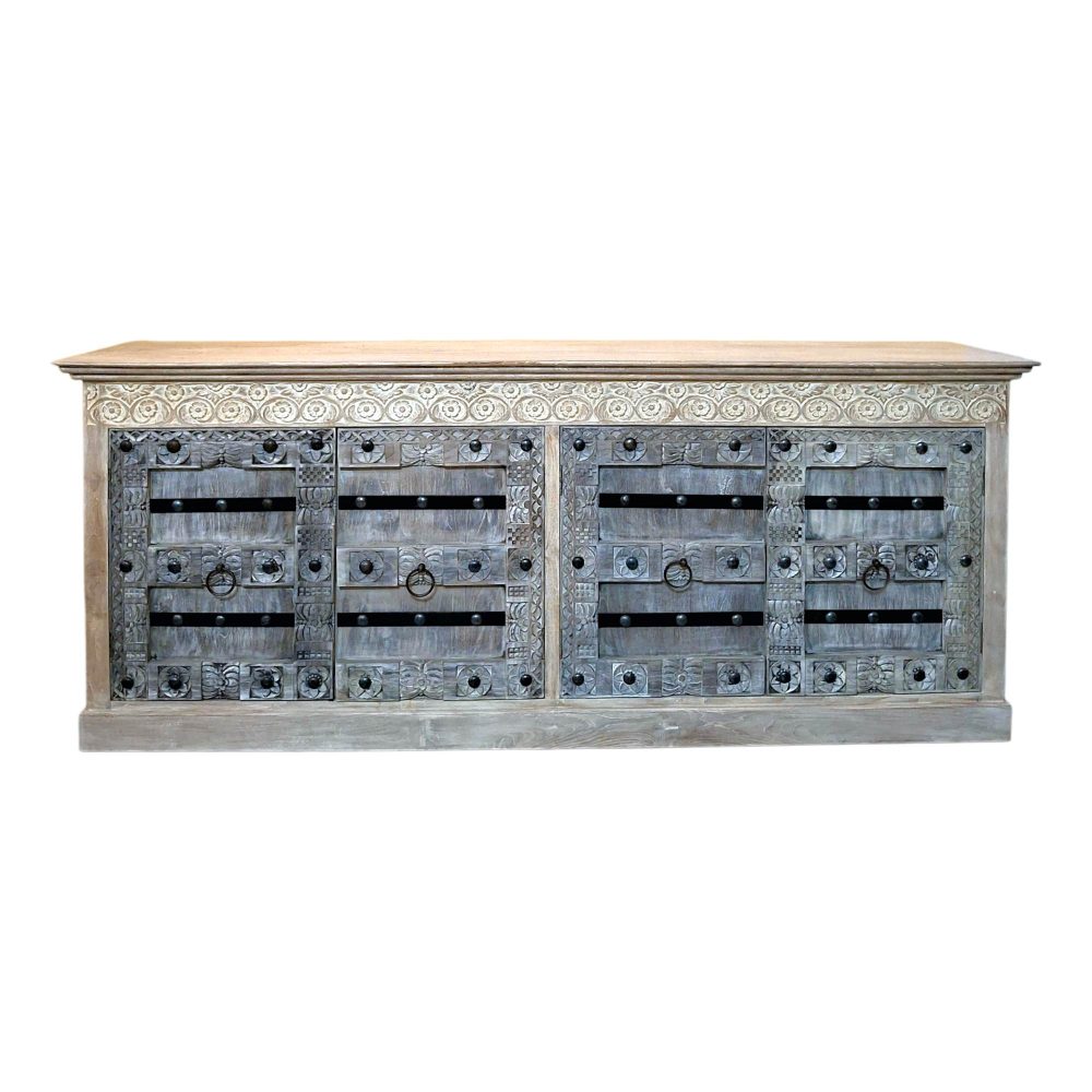 Credenza etnica intagliata legno teak mobile rustico - ETNICBAY