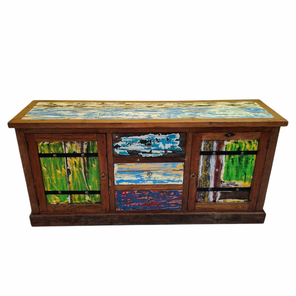 Credenza etnica in teak riciclato da barche indonesiane