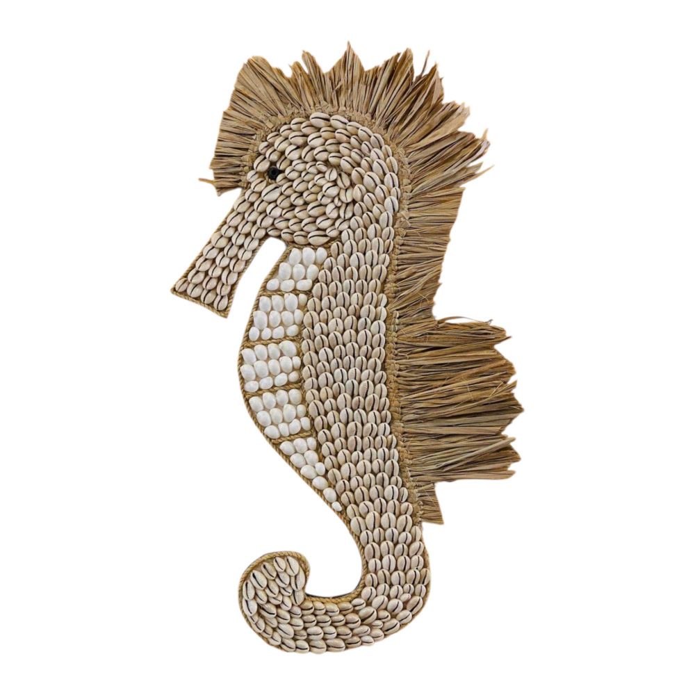 Decorazione da parete cavalluccio marino e conchiglie di mare