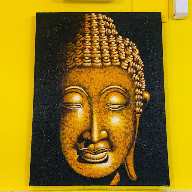 Quadro etnico dipinto Buddha su tela ricamata - ETNICBAY