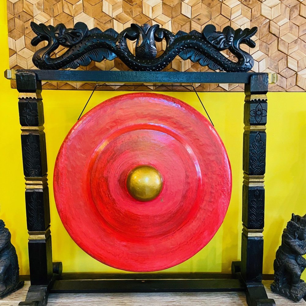 Gong professionale stand legno intagli e draghi - ETNICBAY