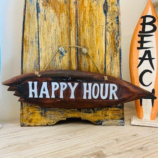 Cartello decorativo "Happy Hour" in legno tavola surf - ETNICBAY
