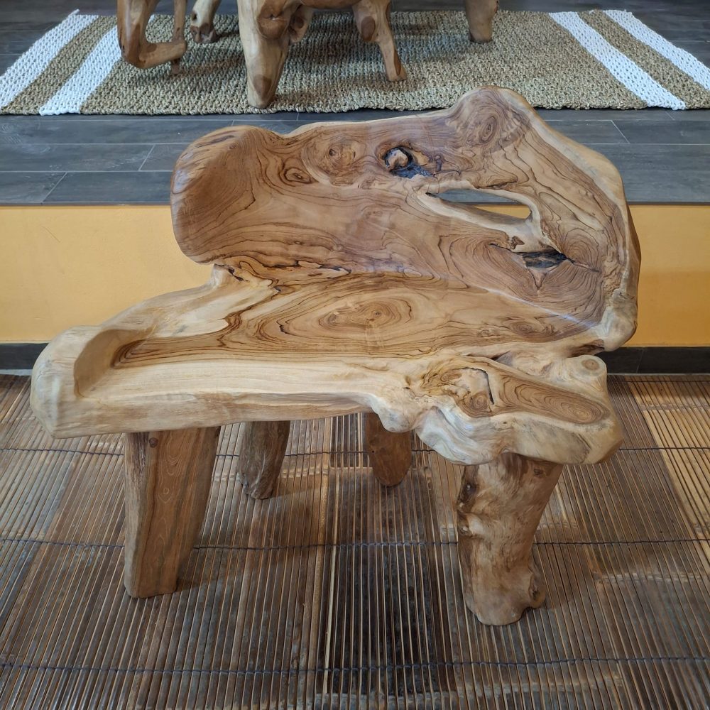 Panchina etnica radice di legno teak poltroncina rustica - ETNICBAY