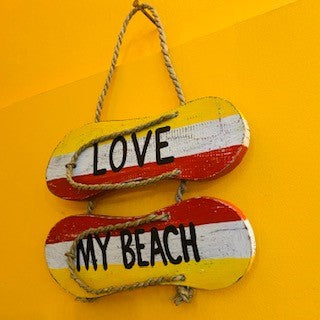 Sandali decorativi in legno "Love My Beach" artigianali - ETNICBAY