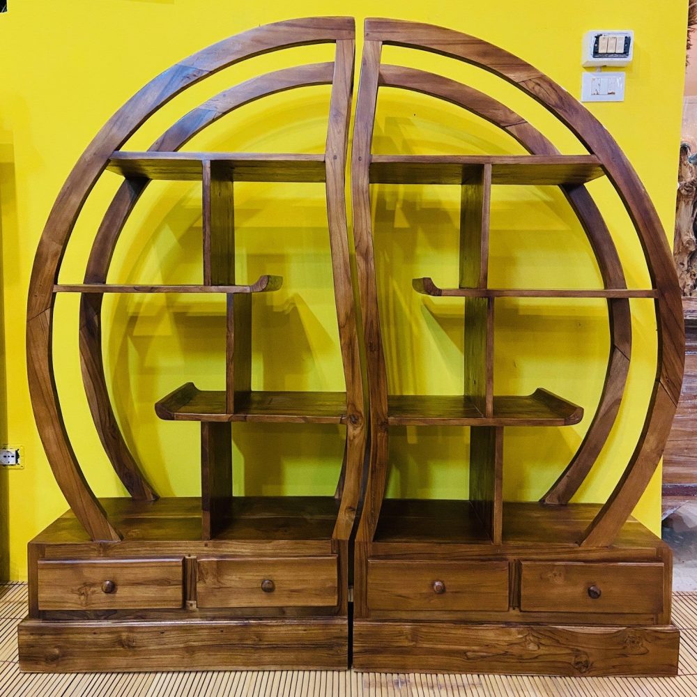Libreria Etnica Yin Yang Rotonda in Teak Massello Divisibile - ETNICBAY