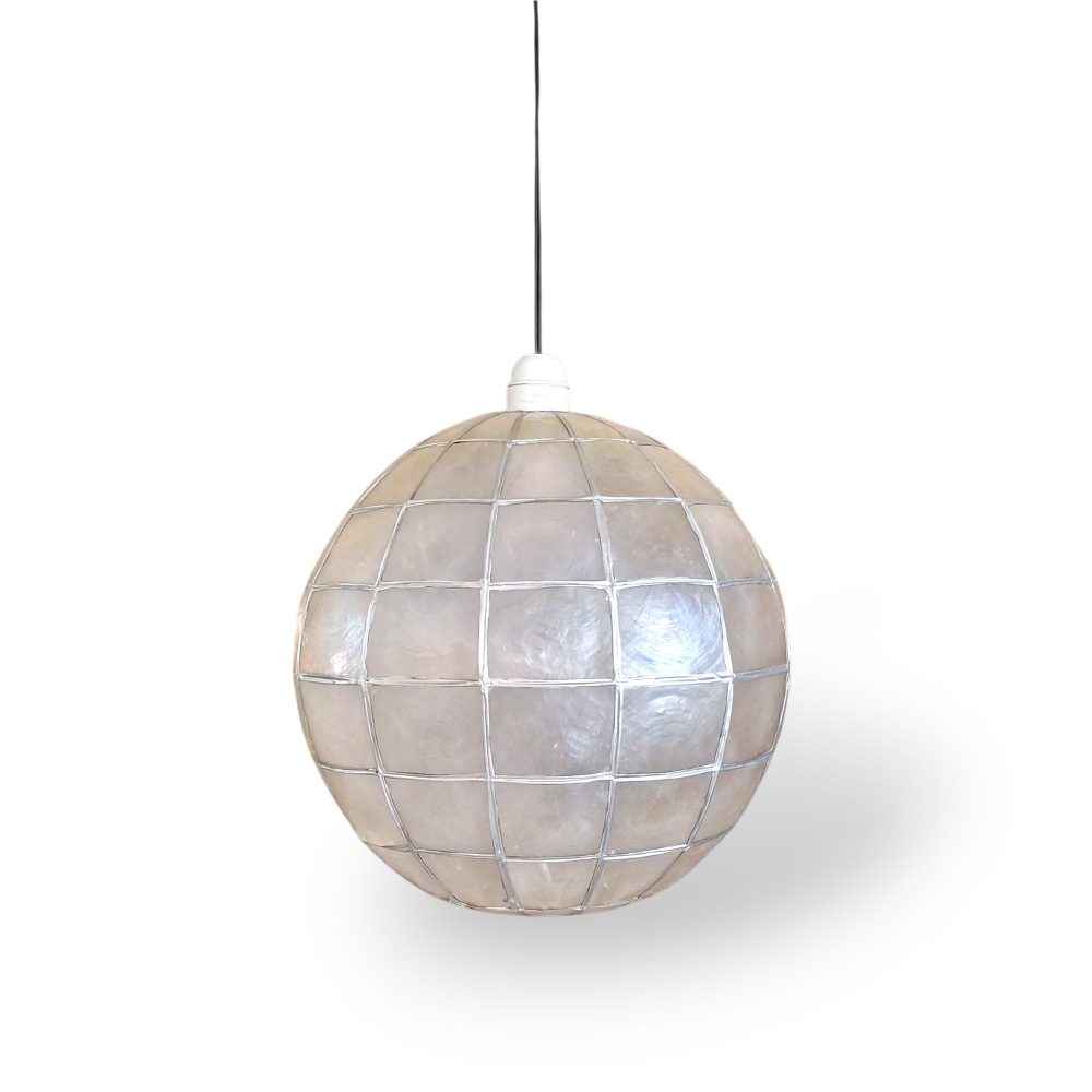 Lampadario a sfera in madre perla e ferro battuto