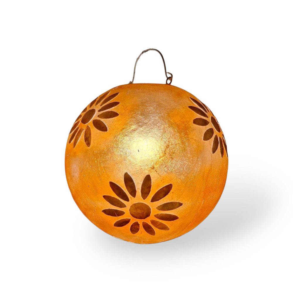Lampadario etnico rotondo arancione in resina e madre perla - ETNICBAY