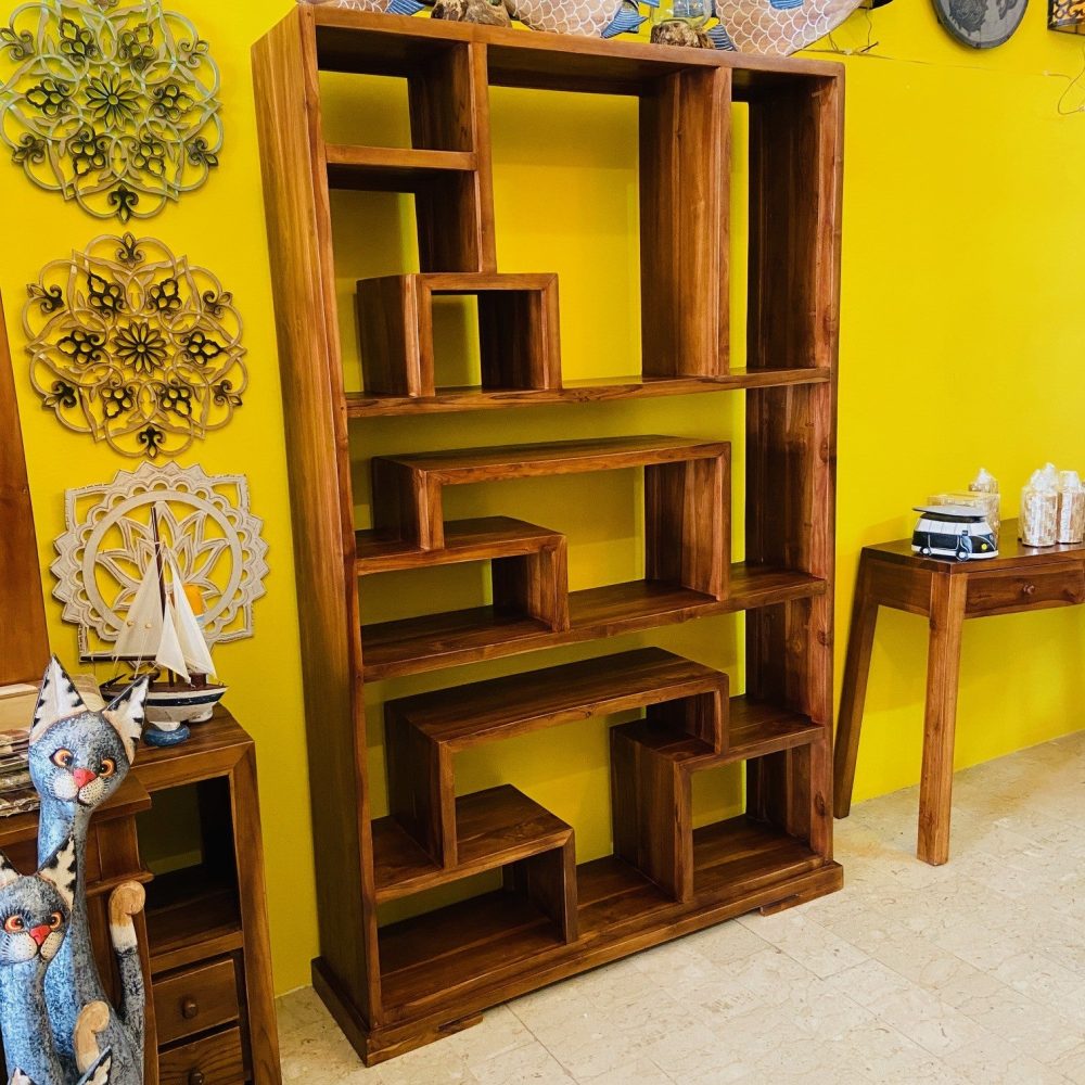 Libreria minimal teak massello ripiani irregolari - ETNICBAY