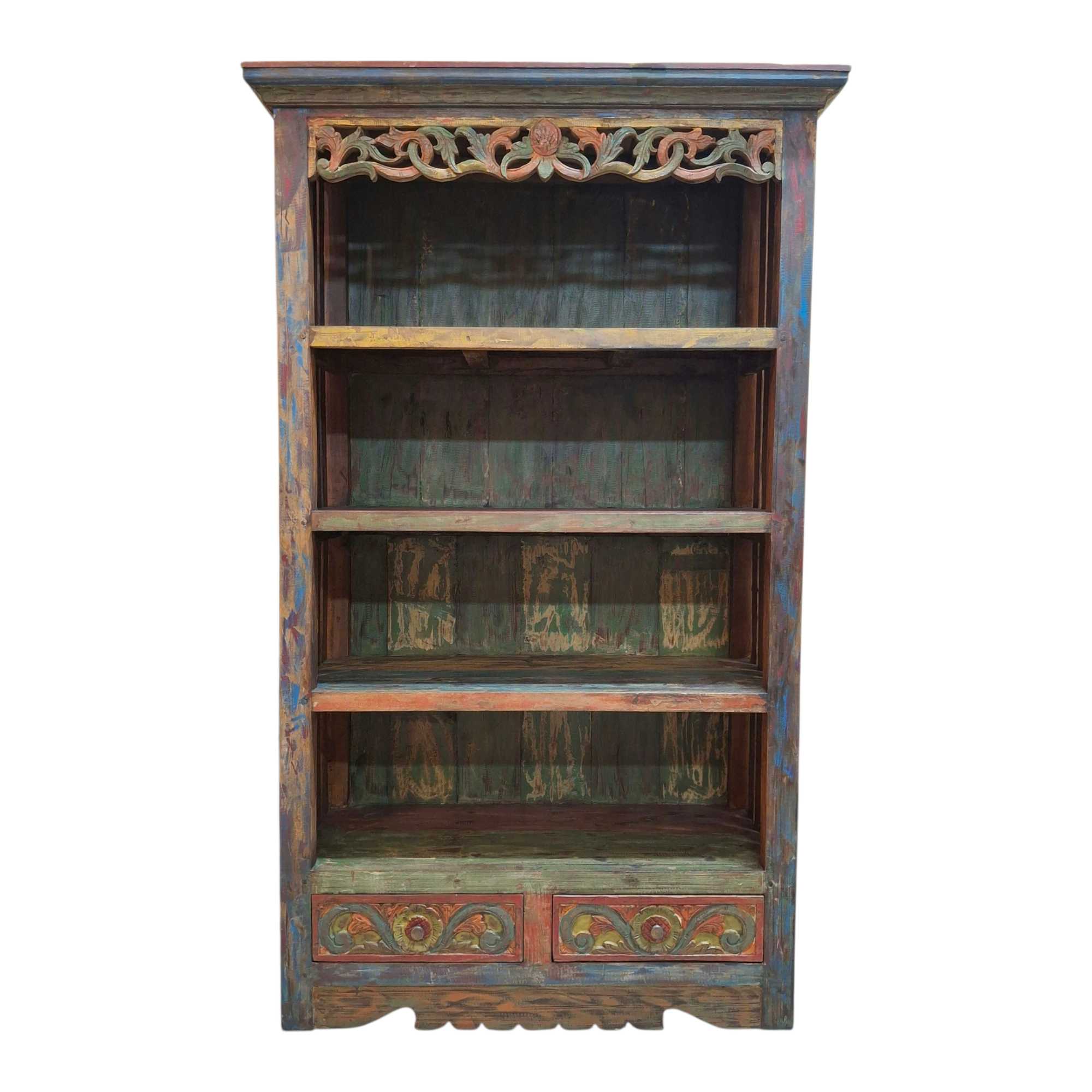 Libreria etnica intagliata mobile espositore con scaffali vintage - ETNICBAY