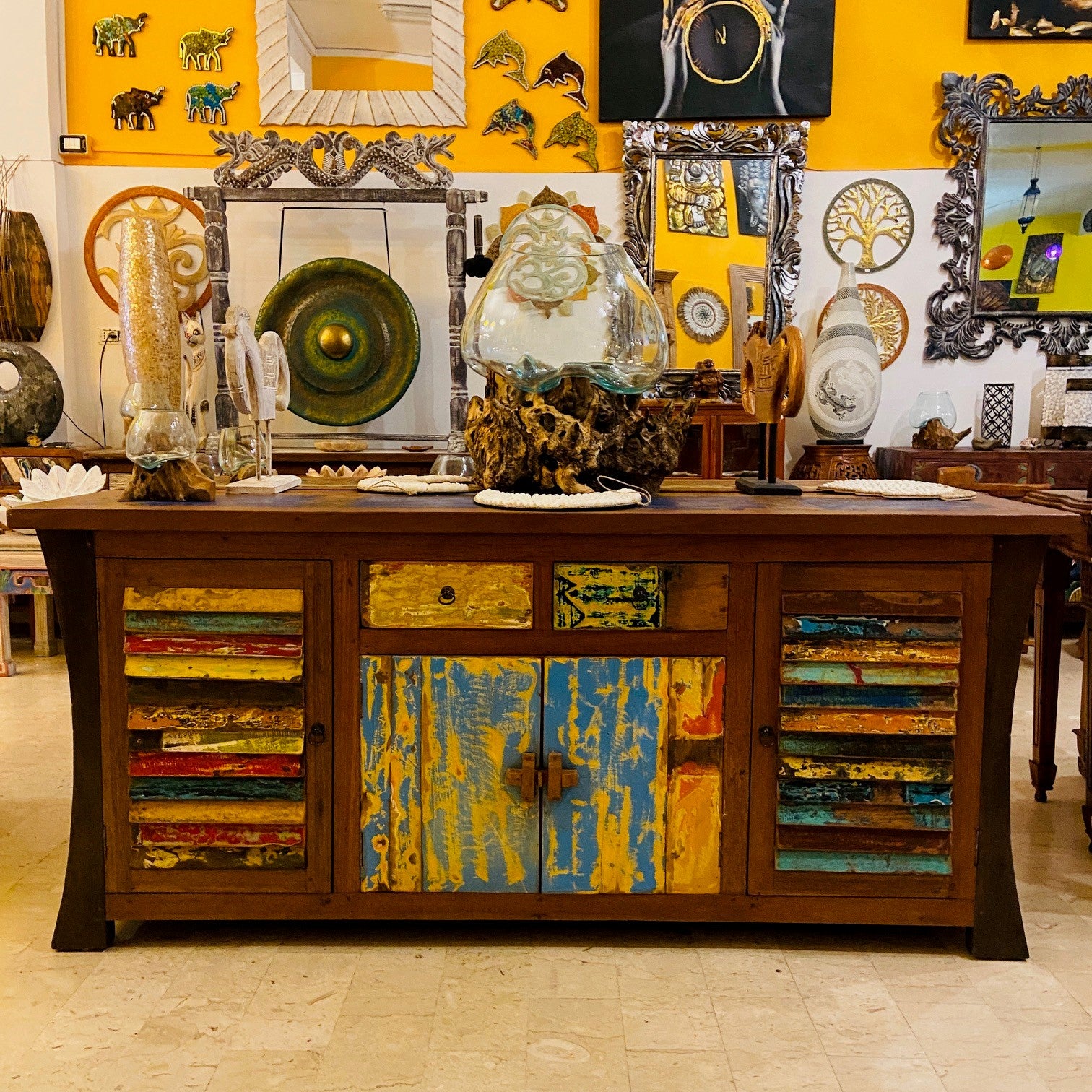 Mobile etnico buffet teak porta tv credenza madia - ETNICBAY