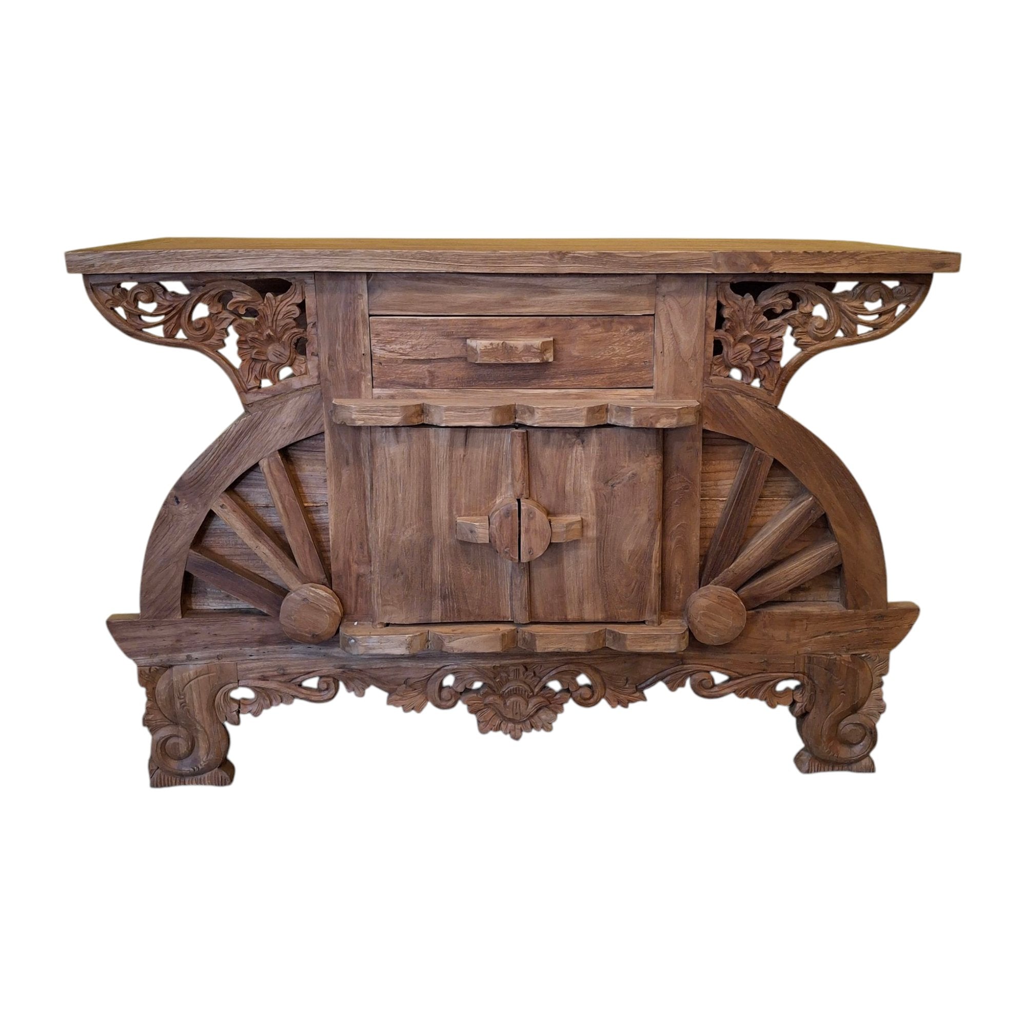 Mobile buffet rustico in legno teak intagliato - ETNICBAY