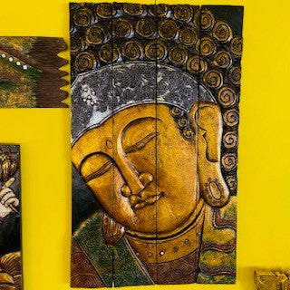 Quadro Etnico Buddha Legno In Rilievo Pieghevole - ETNICBAY