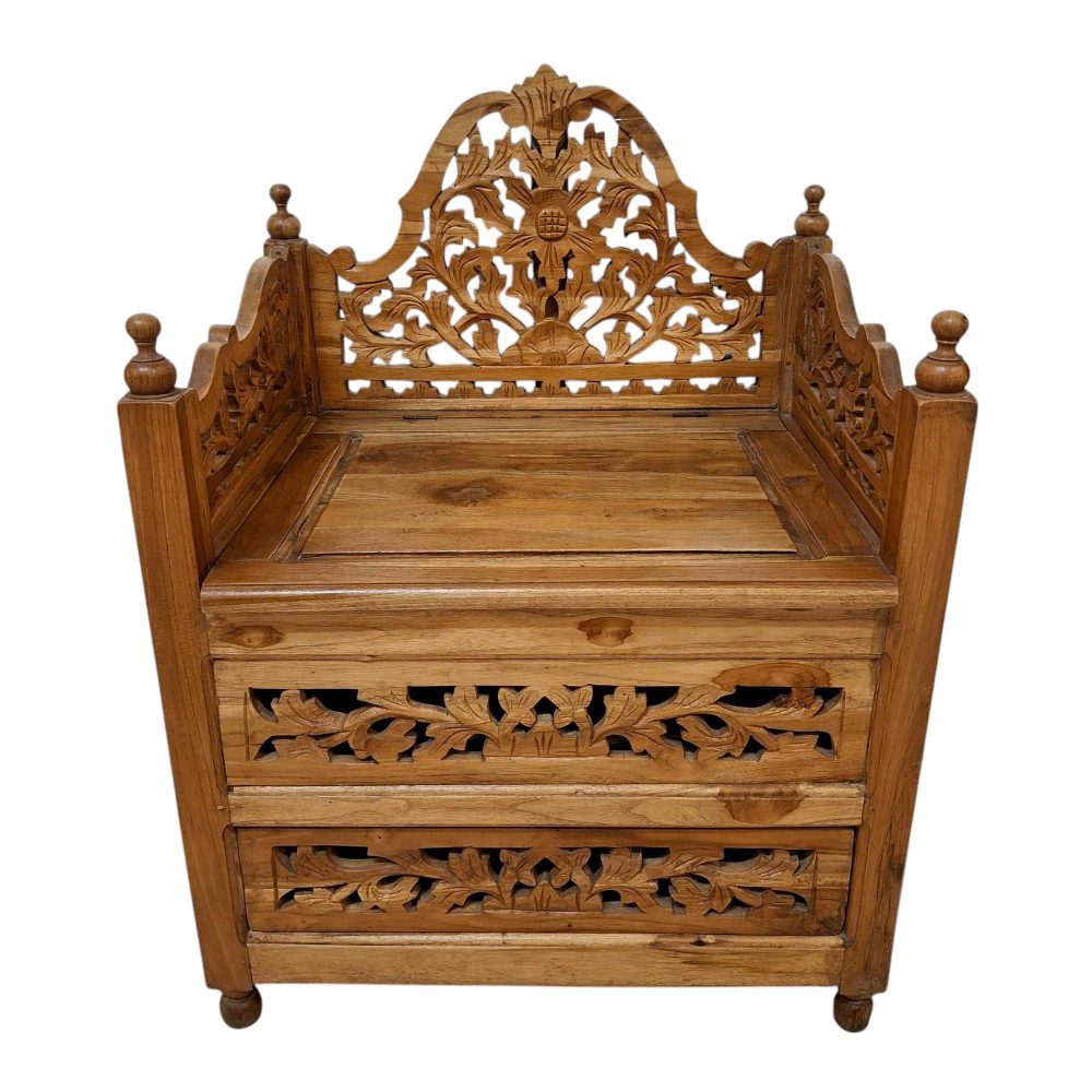 Poltroncina etnica intagliata in legno teak - ETNICBAY