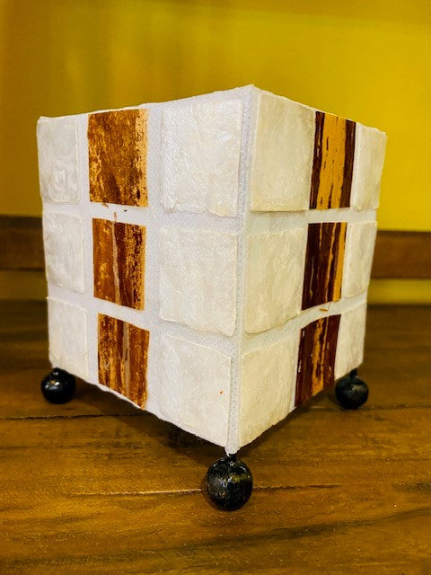 Porta candele lume cubo madre perla bianca minimal - ETNICBAY