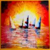 Quadro Barche A Vela Stilizzato Tela Artigianale - ETNICBAY