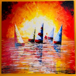 Quadro Barche A Vela Stilizzato Tela Artigianale - ETNICBAY