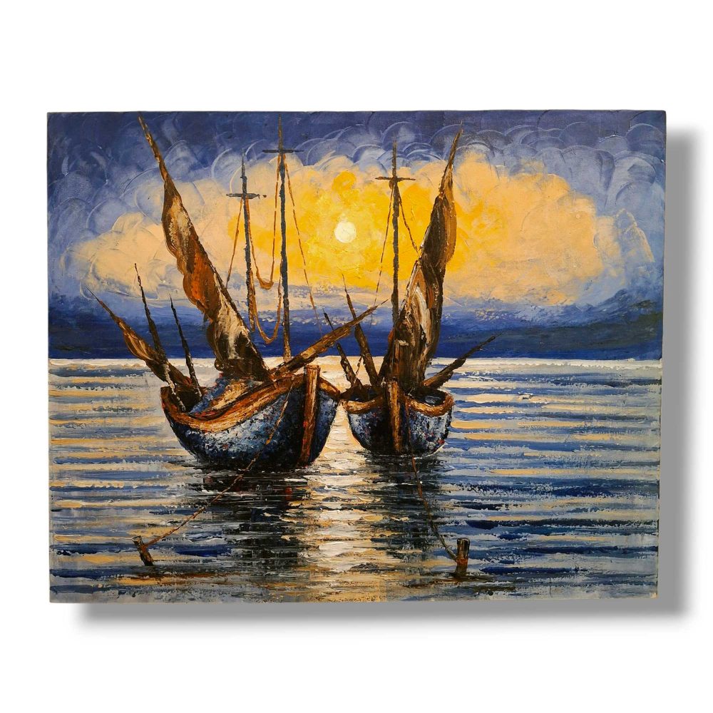 Quadro etnico acrilico su tela barche a vela sul mare - ETNICBAY