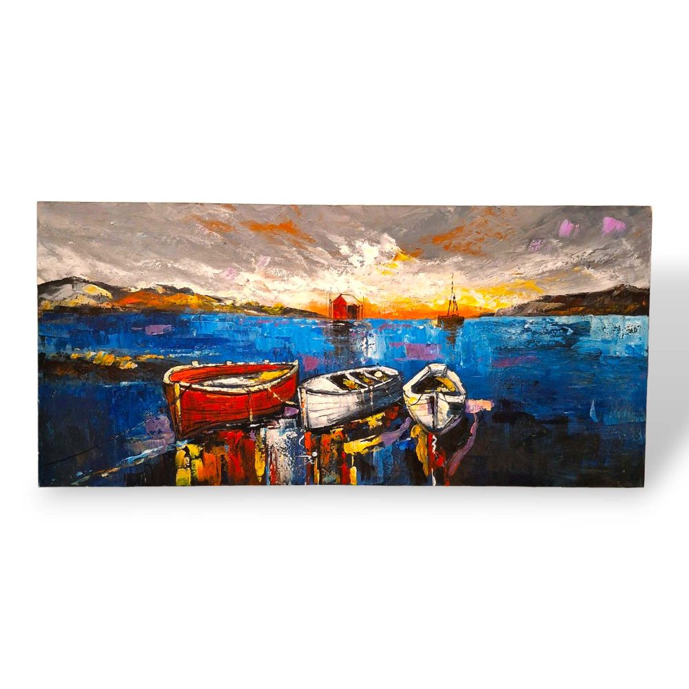 Quadro etnico acrilico su tela dipinto imbarcazioni - ETNICBAY