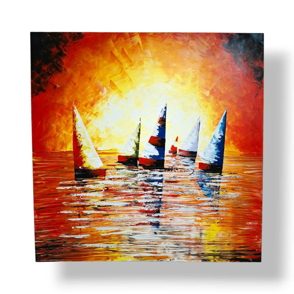 Quadro etnico barche a vela al tramonto acrilico su tela - ETNICBAY