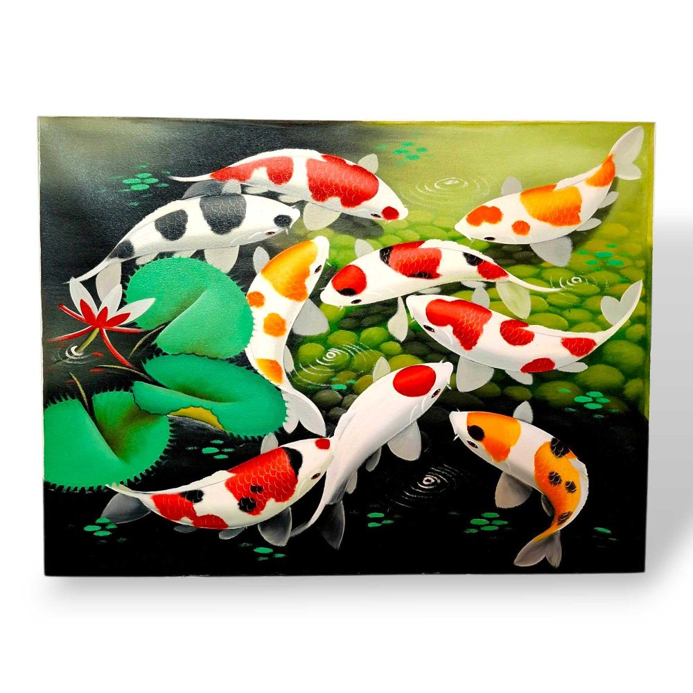 Quadro etnico dipinto carpe Koi olio su tela - ETNICBAY