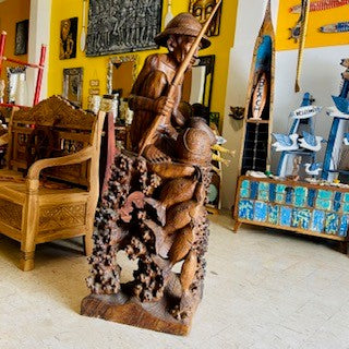 Statua pescatore in legno teak massello scultura etnica - ETNICBAY