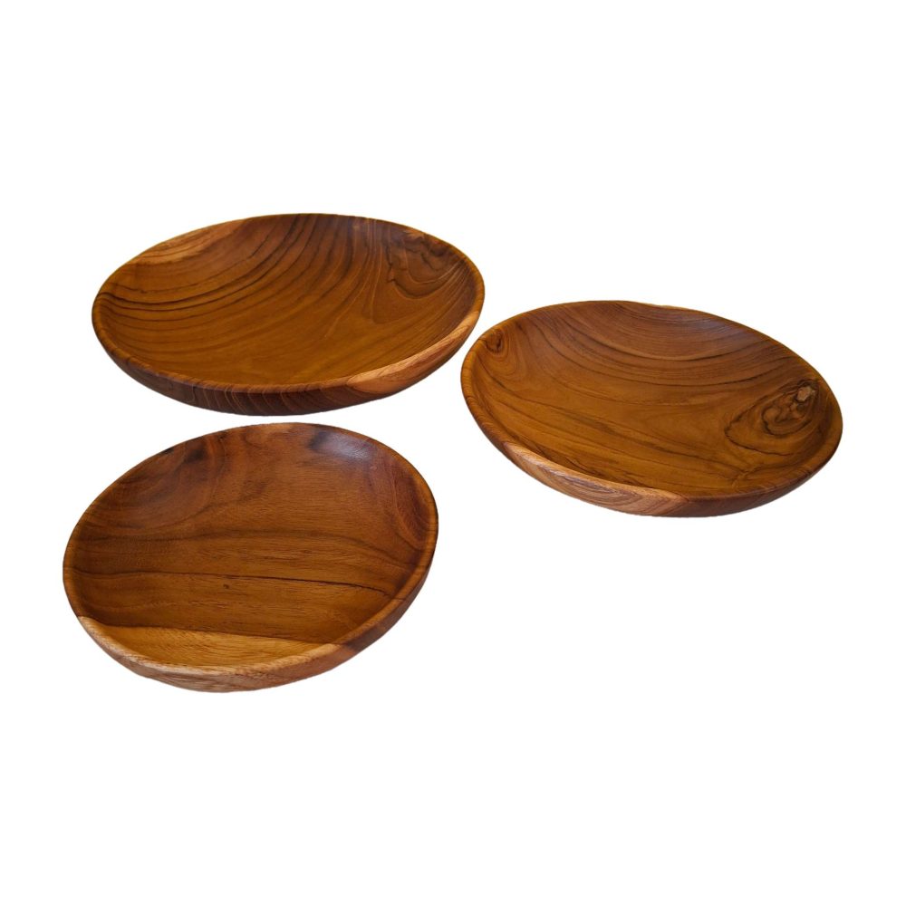 Set 3 piatti in legno teak soprammobile
