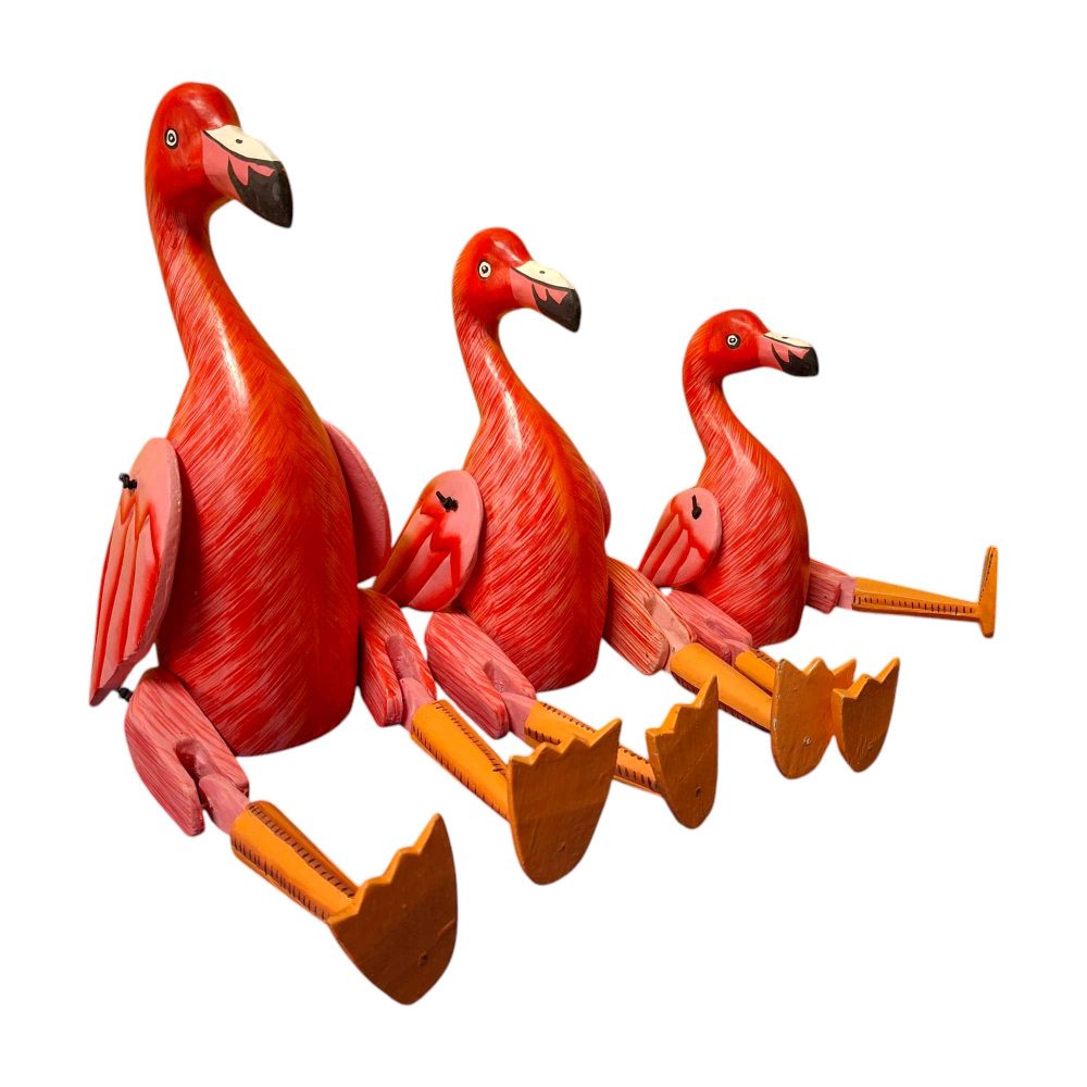 Set statuette fenicotteri burattino in legno