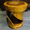 Comodino Etnico Legno Suar Massello Sgabello Spirale Tavolino Rotondo - ETNICBAY
