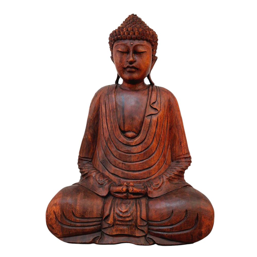 Statuetta Buddha meditazione scultura legno suar