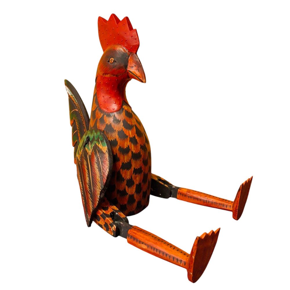 Statuetta gallo burattino in legno soprammobile