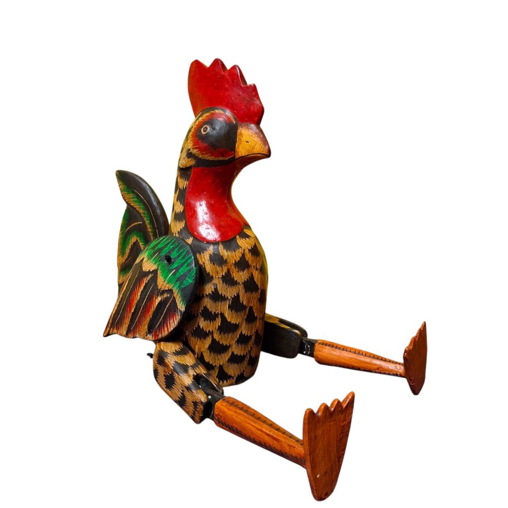 Statuetta gallo in legno burattino decorativo