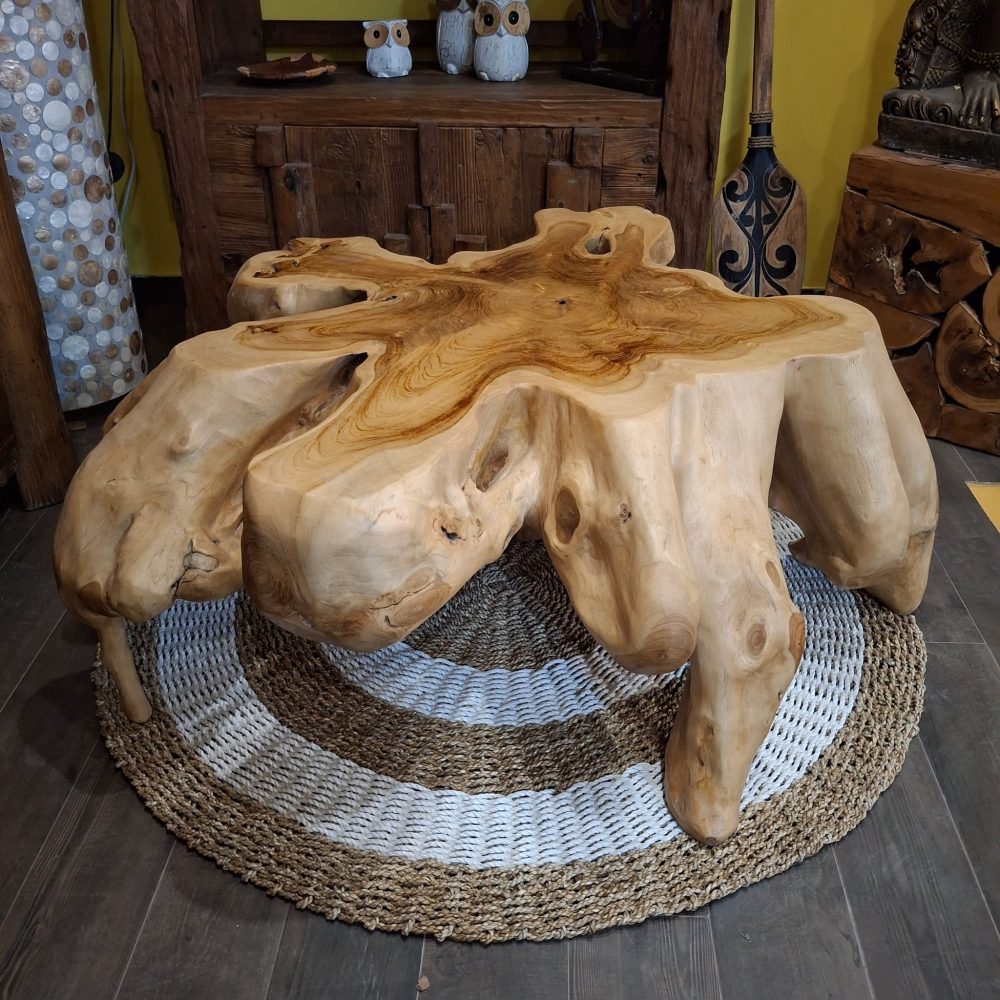 Tavolino da salotto etnico in radice di teak intera - ETNICBAY