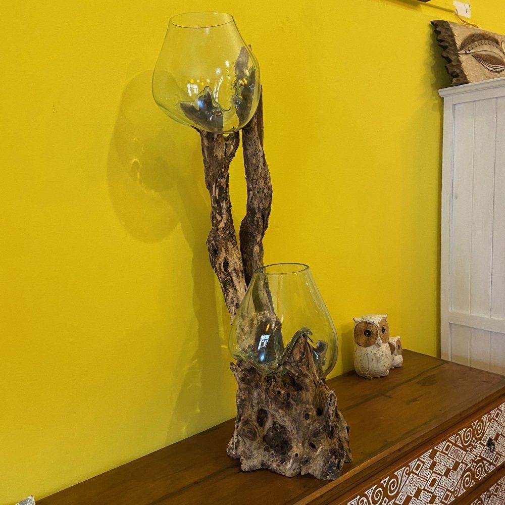 Vaso etnico vetro soffiato su radice acquario