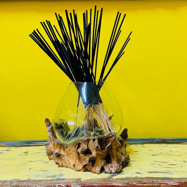 Vaso in vetro fuso su radice arredamento etnico - ETNICBAY