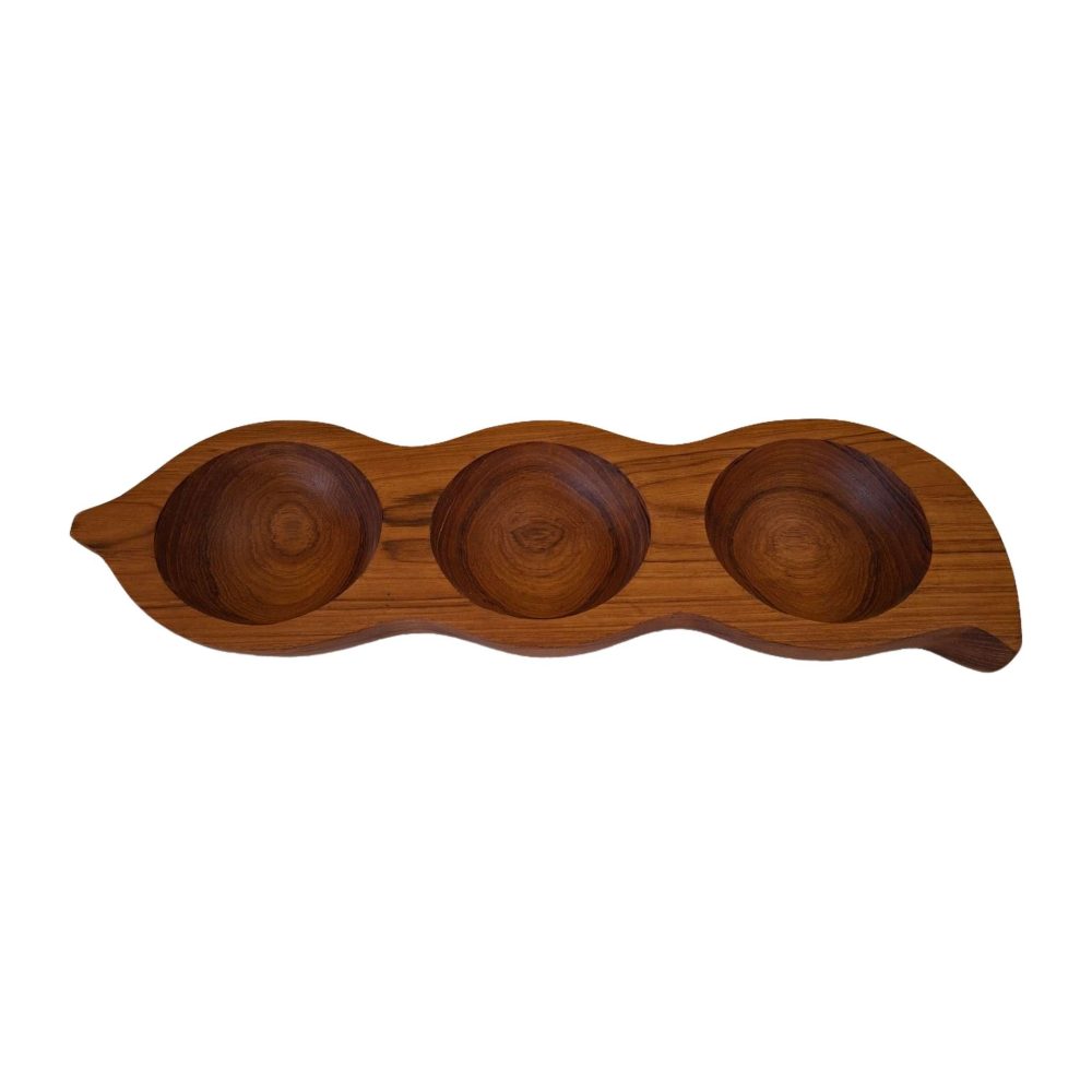 Vassoio antipasti triplo in legno teak