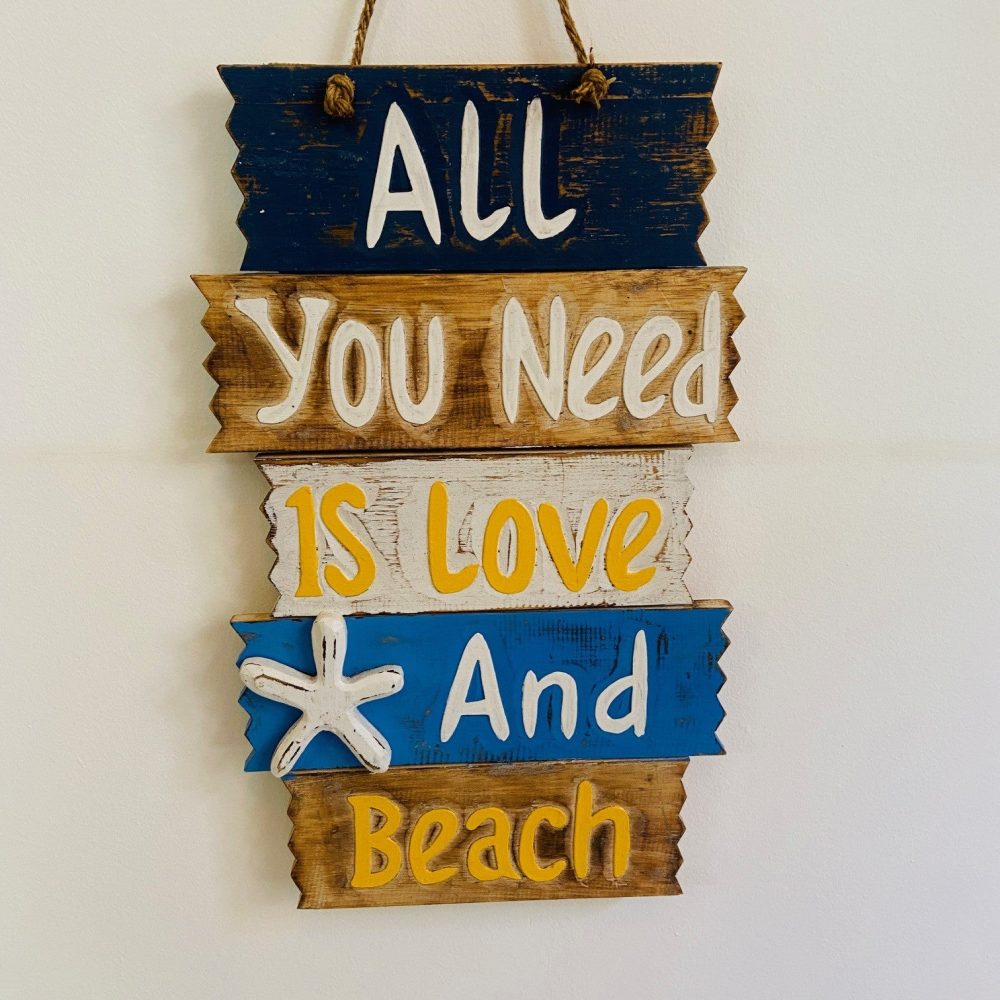 Quadro etnico legno cartello deco love and beach