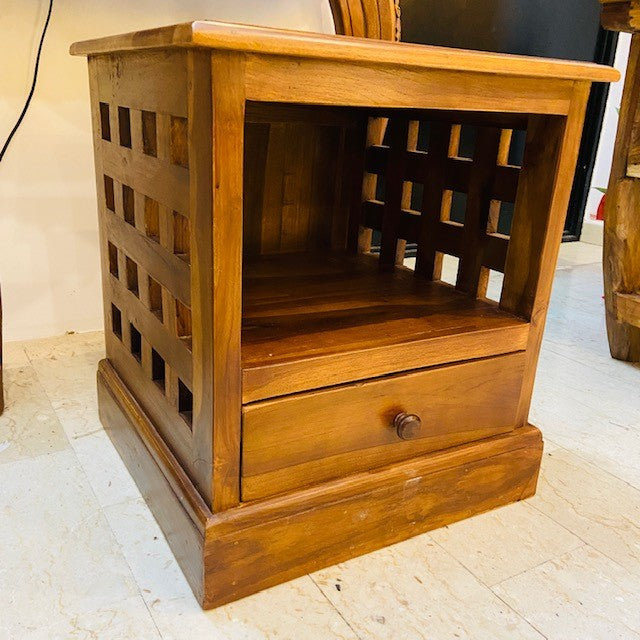 Comodino in legno teak stile etnico mobiletto arte povera - ETNICBAY