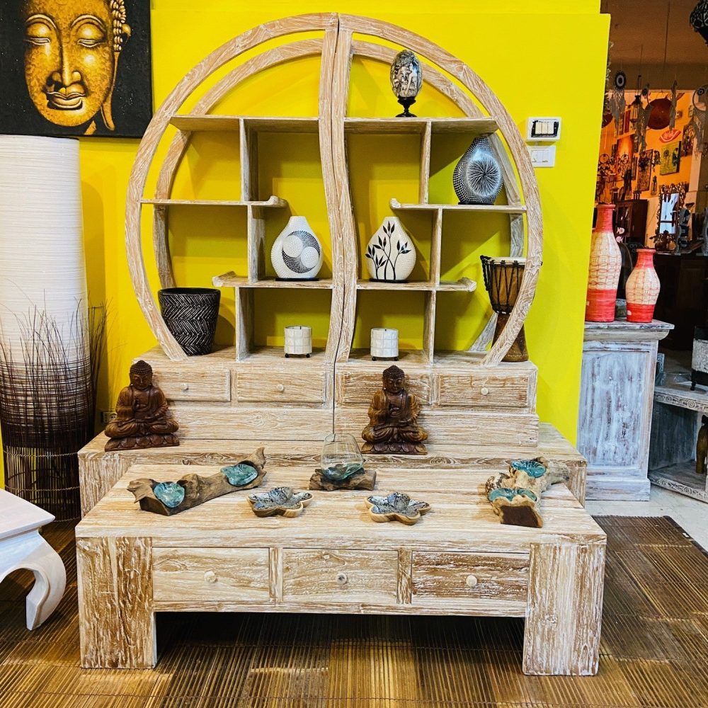 Tavolino Salotto Shabby Chic Legno Teak Porta Tv