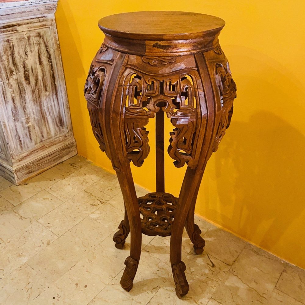 Piedistallo Etnico Intagliato Sgabello Legno Deco - ETNICBAY